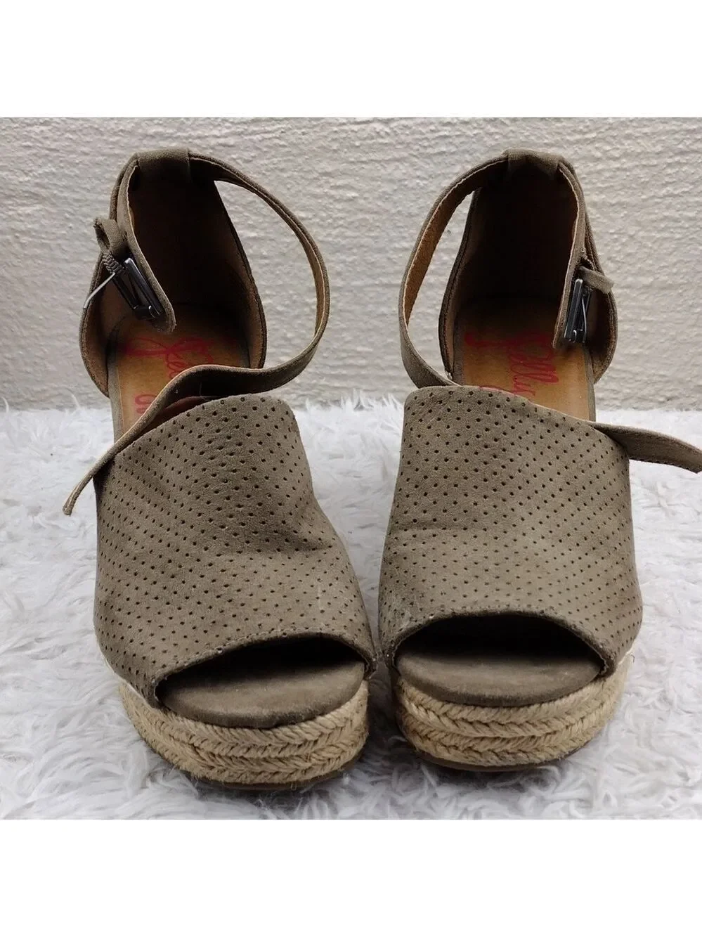 Jellypop Taupe Faux Suede Ankle Buckle Strap Wedge Heeled Espadrille Sandal Shoe